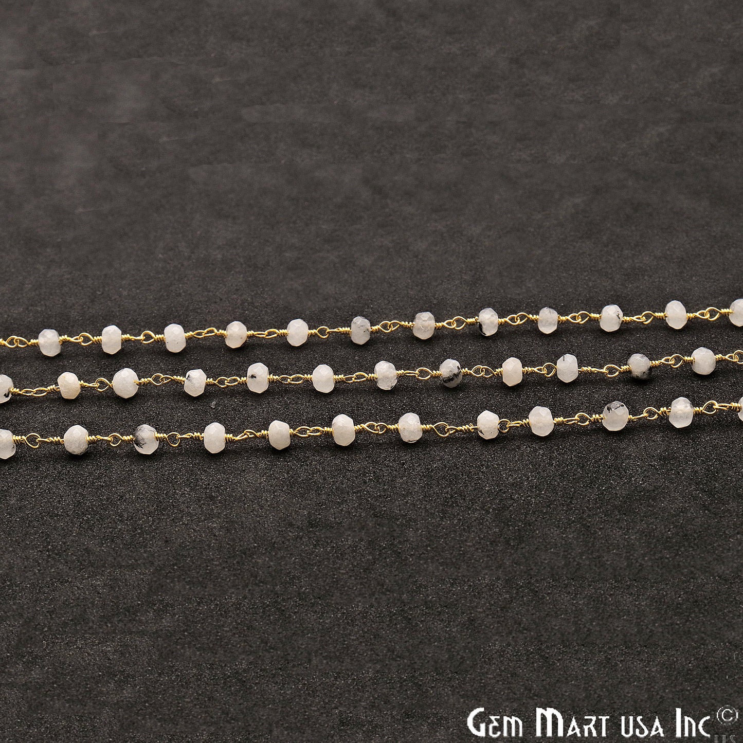 Rutilated Jade Faceted Beads 4mm Gold Plated Wire Wrapped Rosary Chain - GemMartUSA