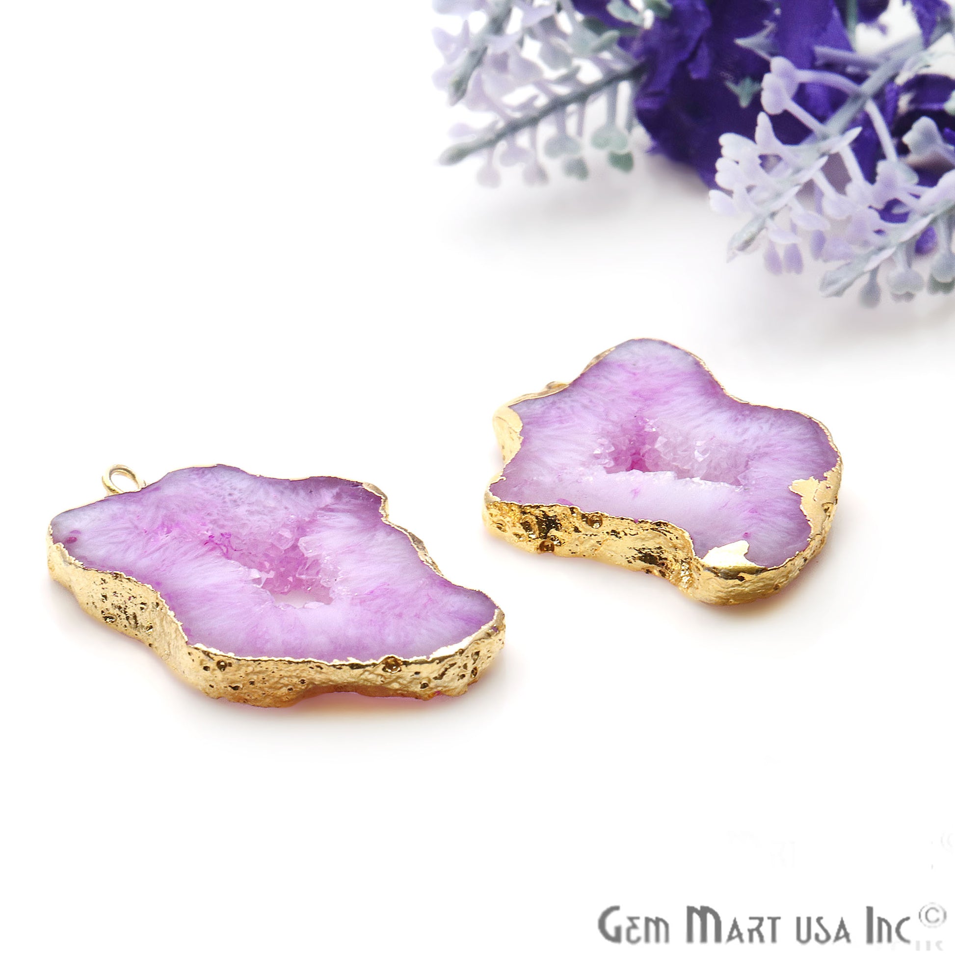 Agate Slice 19x34mm Organic Gold Electroplated Gemstone Earring Connector 1 Pair - GemMartUSA