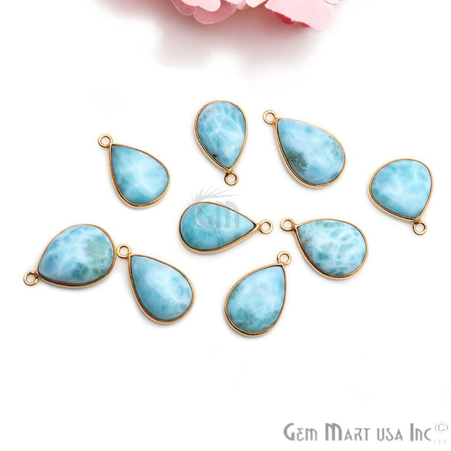 Larimar Cabochon Gemstone 22x13mm Gold Plated Connector - GemMartUSA