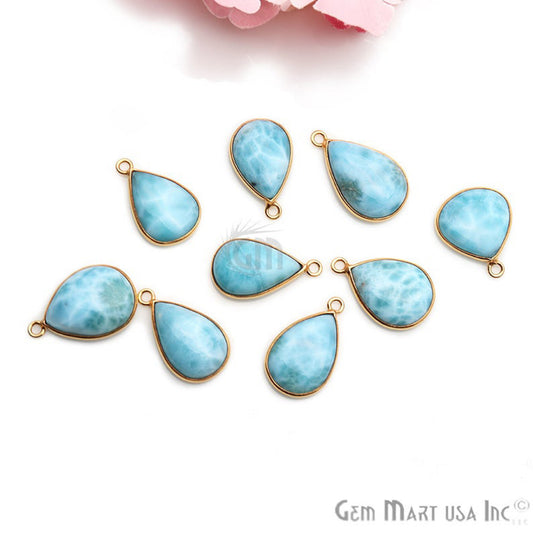 Larimar Cabochon Gemstone 22x13mm Gold Plated Connector - GemMartUSA