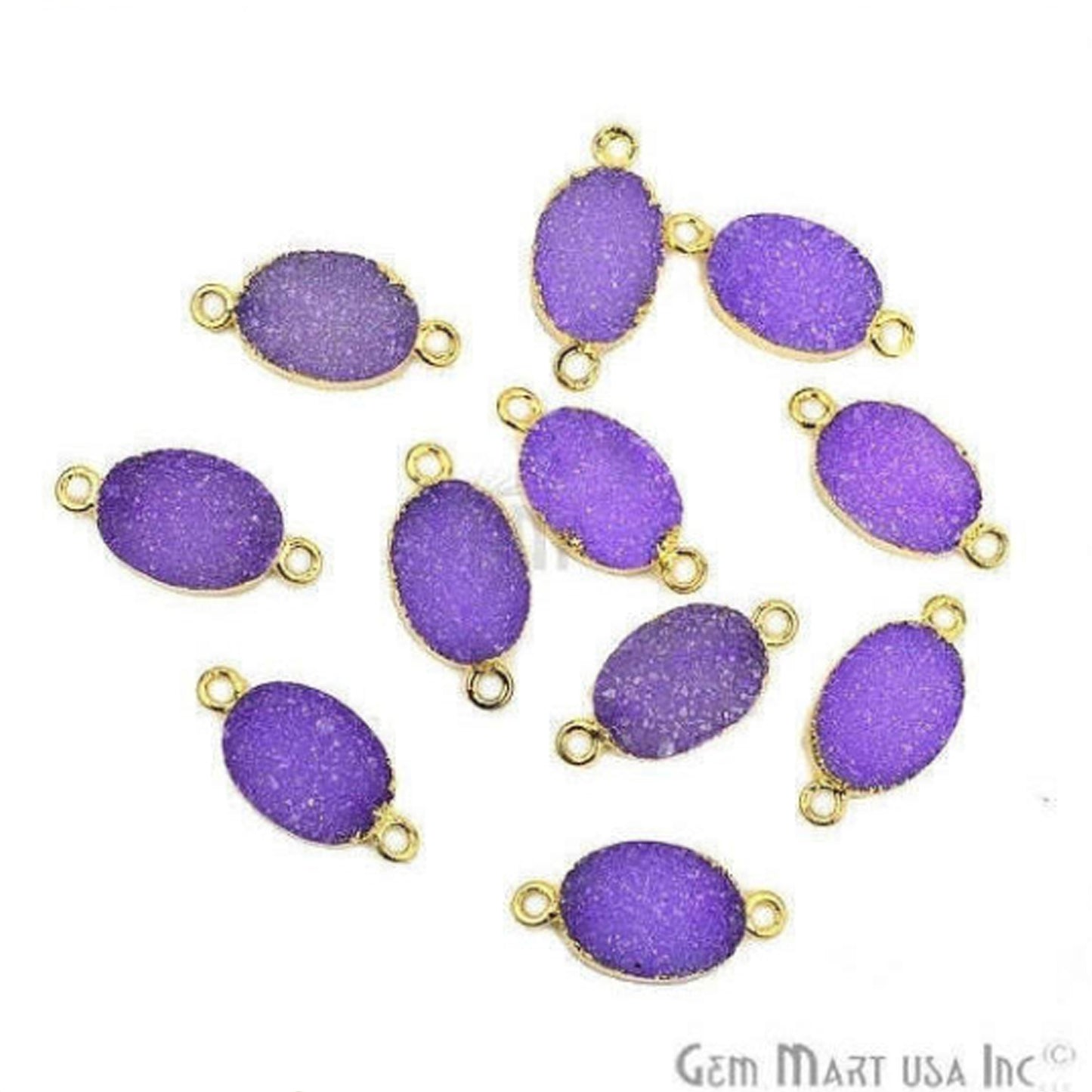 Gold Electroplated Druzy 10x14mm Oval Double Bail Druzy Gemstone Connector