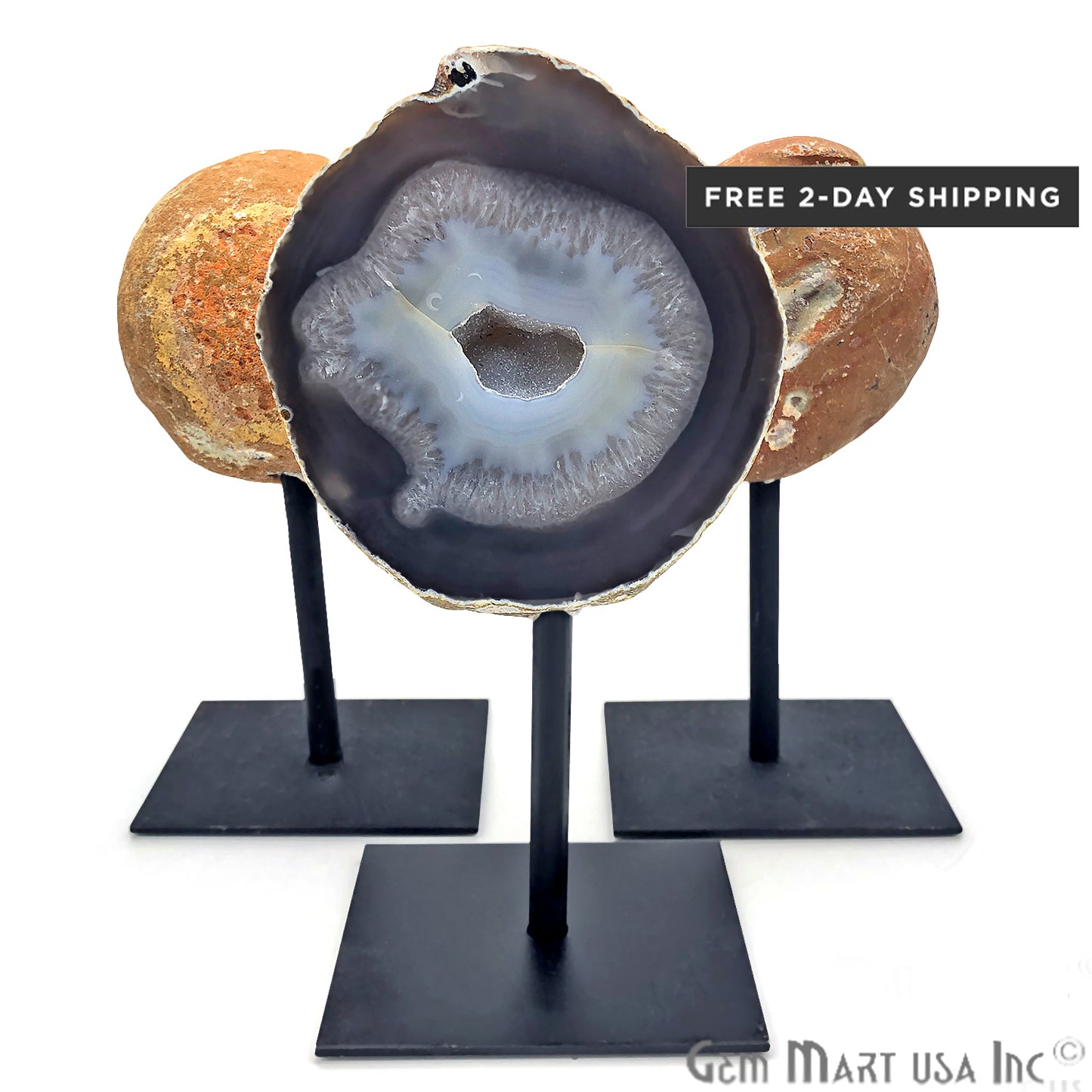 3-4" Geode Metal Holder, Gemstone Home Decor, Table Centerpiece - GemMartUSA