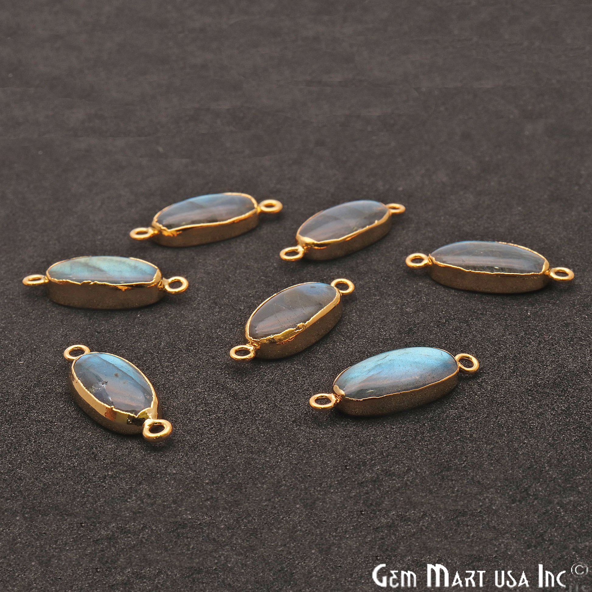 Flashy Labradorite Oval Shape Gold Edge 25x8mm Double Bail Connector - GemMartUSA