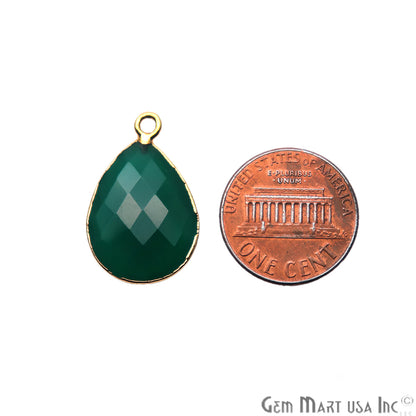 Green Onyx 15x20mm Pears Single Bail Electroplated Gemstone Connector - GemMartUSA