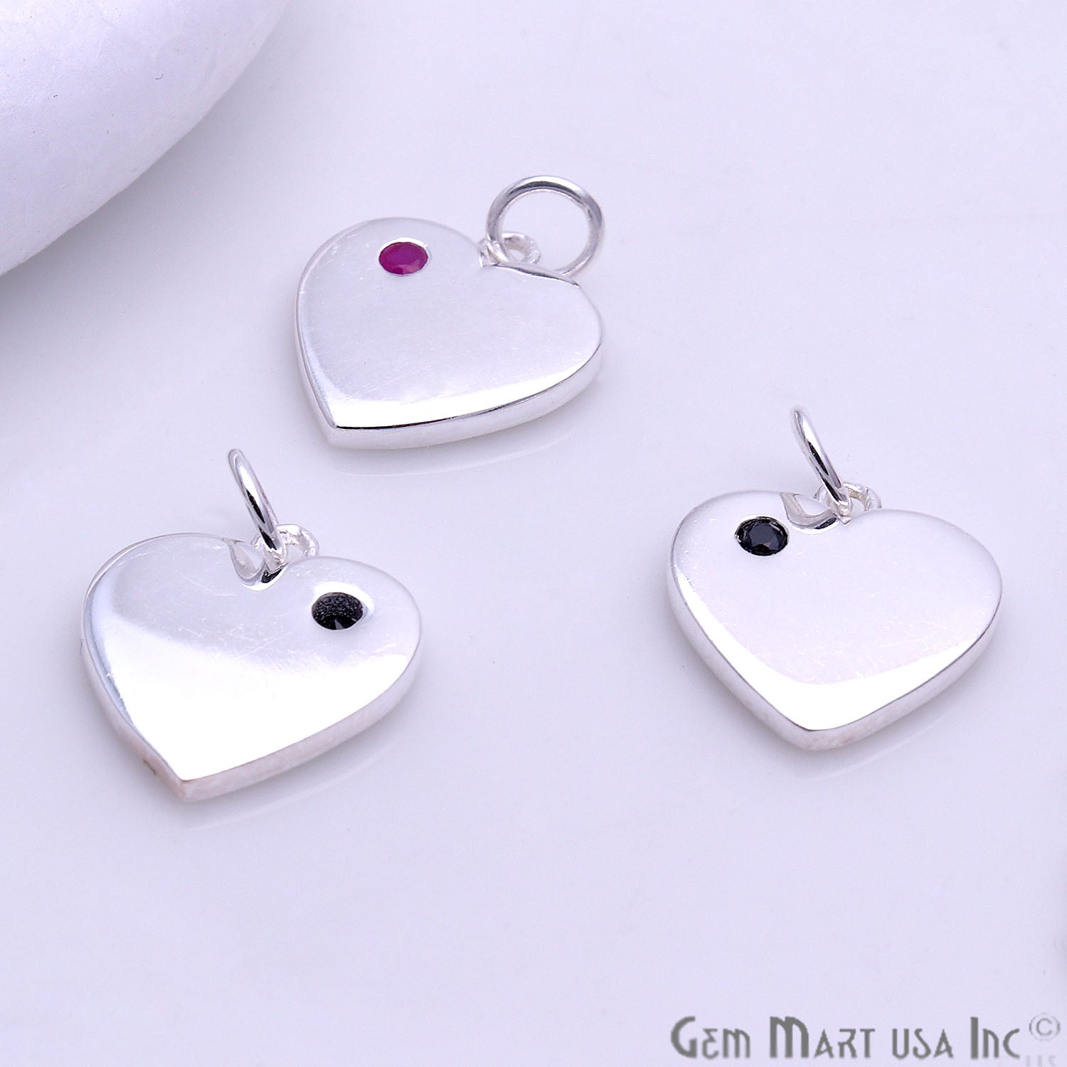 Silver Heart Minimal Pendant 14x13mm (Pick Your Gemstone) - GemMartUSA