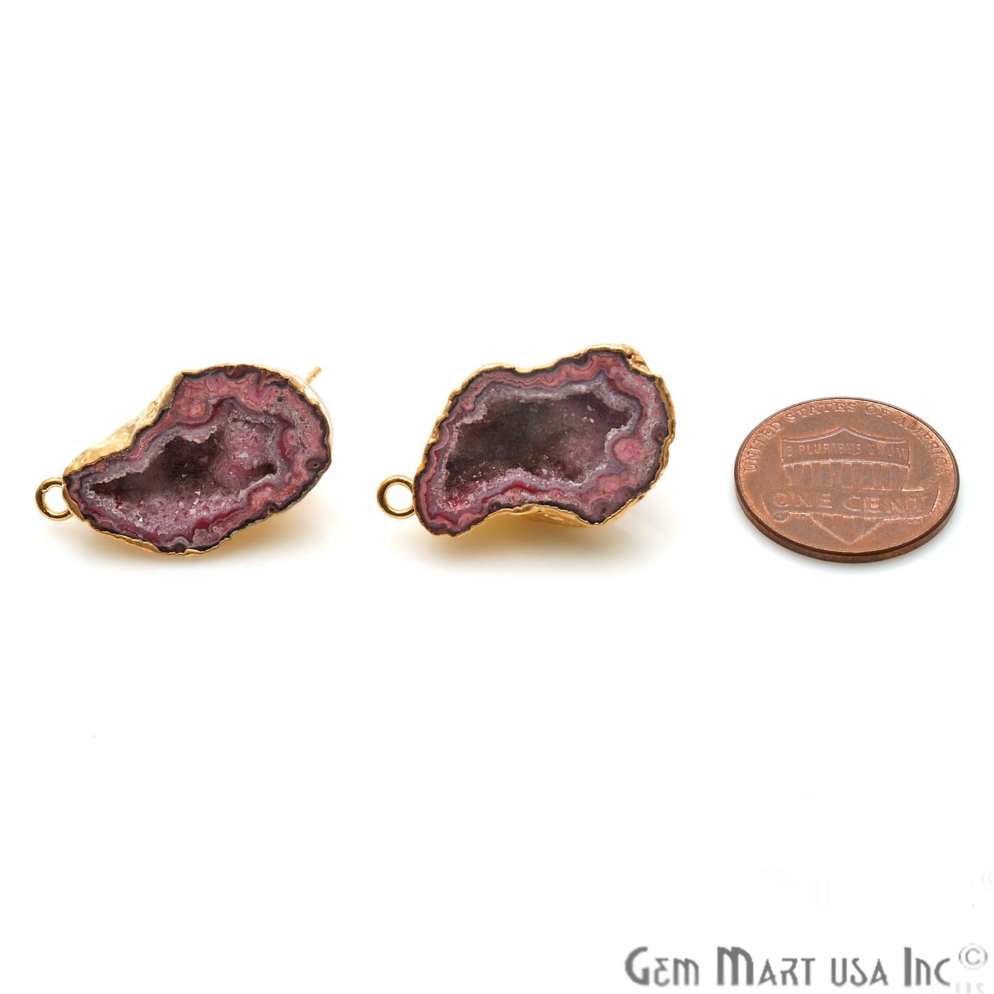 DIY Geode Druzy 25x17mm Gold Electroplated Loop Connector Studs Earrings - GemMartUSA