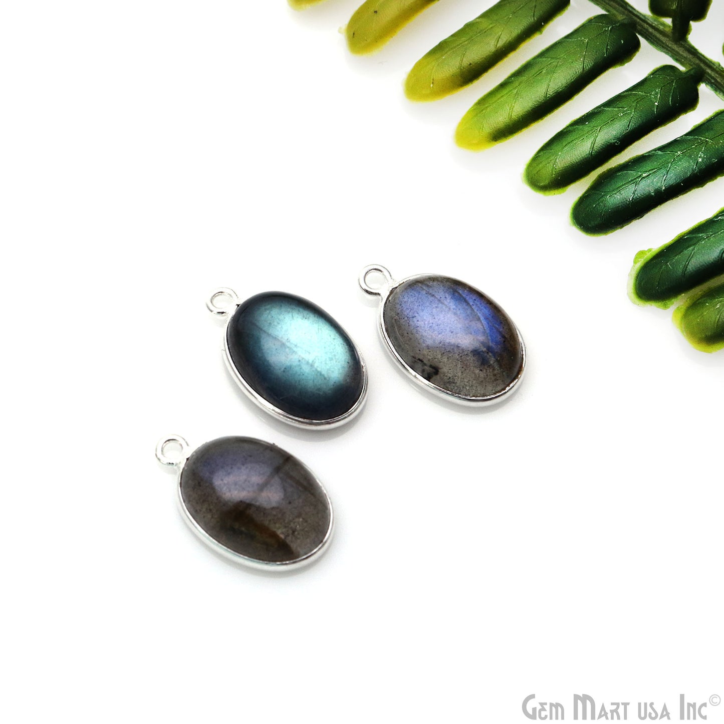 Flashy Labradorite Cabochon 10x14mm Oval Single Bail Silver Plated Gemstone Connector