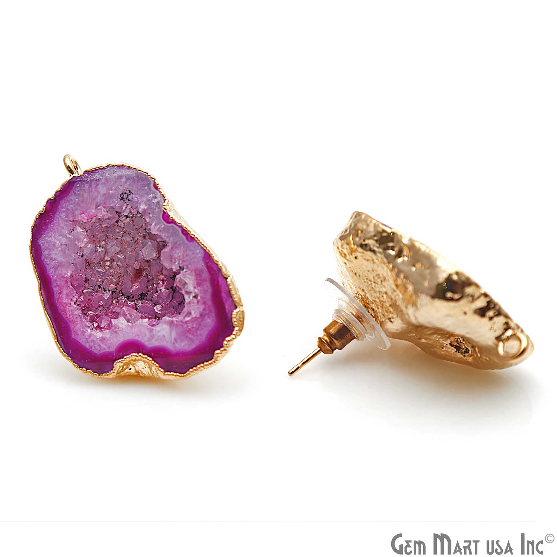 DIY Agate Slice Geode Druzy 33x22mm Gold Electroplated Loop Connector Studs Earrings - GemMartUSA