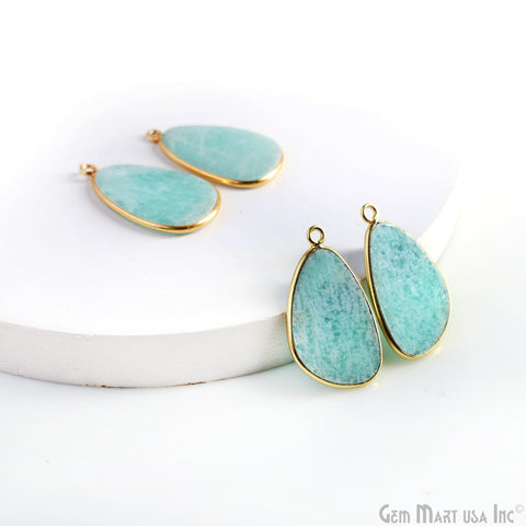 Amazonite Free Form Gold Plated Single Bail Bezel Smooth Slab Slice Thick Gemstone Connector 30x16mm 1 Pair