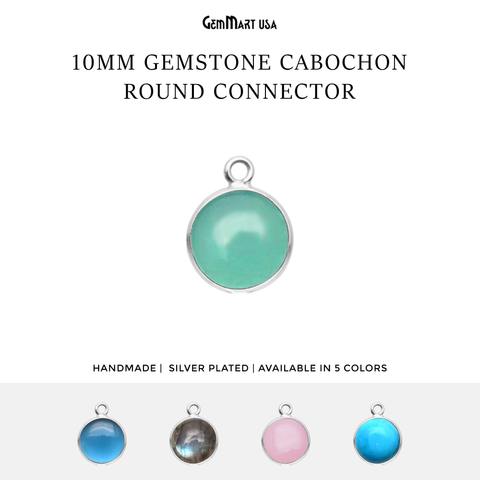 Round Shape 10mm Single Bail Silver Bezel Gemstone Cabochon Connector