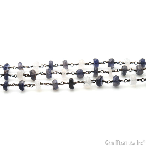 Iolite & Rainbow Faceted 5-6mm Oxidized Wire Wrapped Rosary Chain