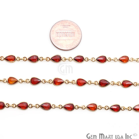 Garnet 6x4mm Pear Shape Gold Plated Continuous Connector Chain - GemMartUSA