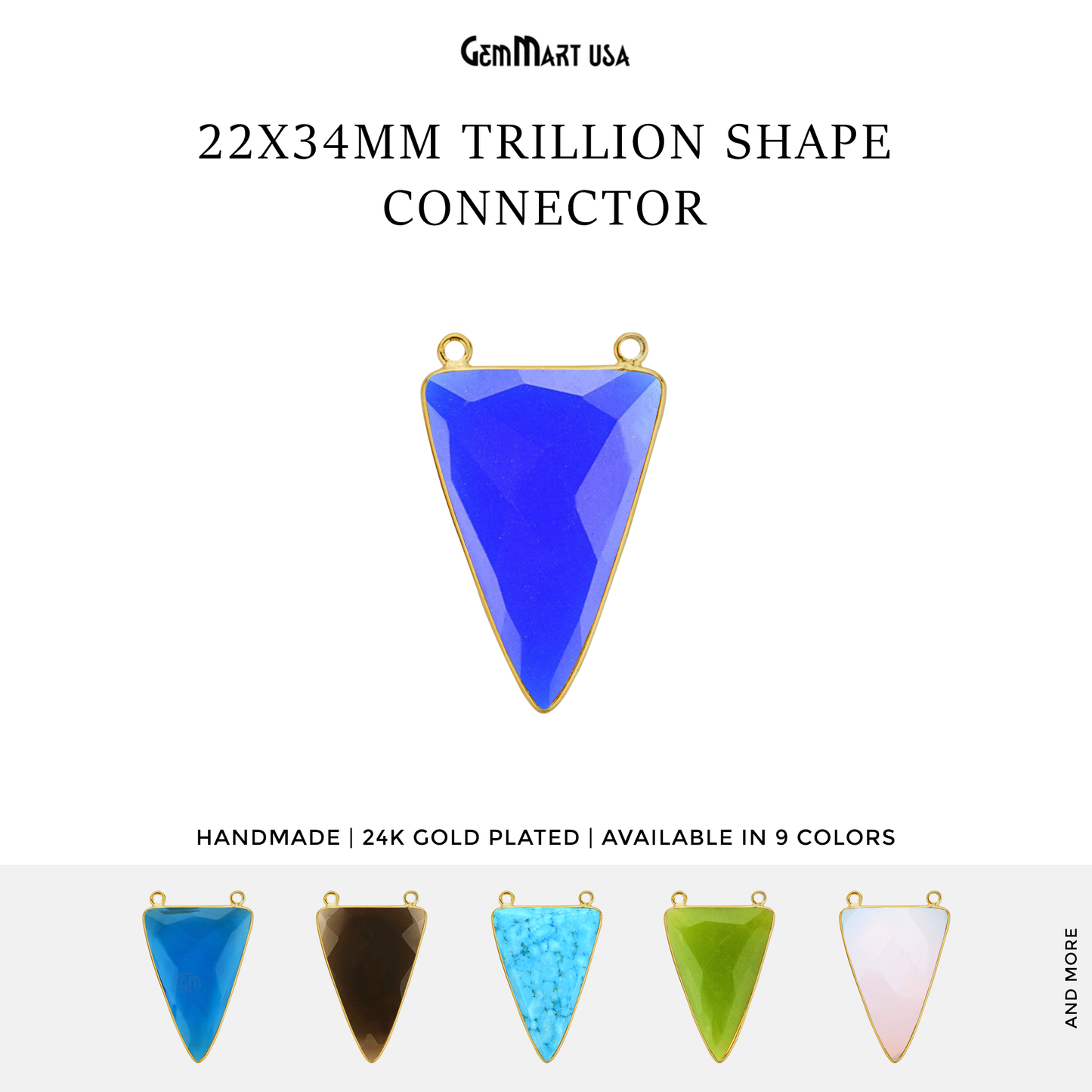 Trillion Shape 22x34mm Gemstone Cat Bail Gold Bezel Connector