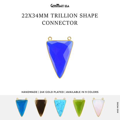 Trillion Shape 22x34mm Gemstone Cat Bail Gold Bezel Connector