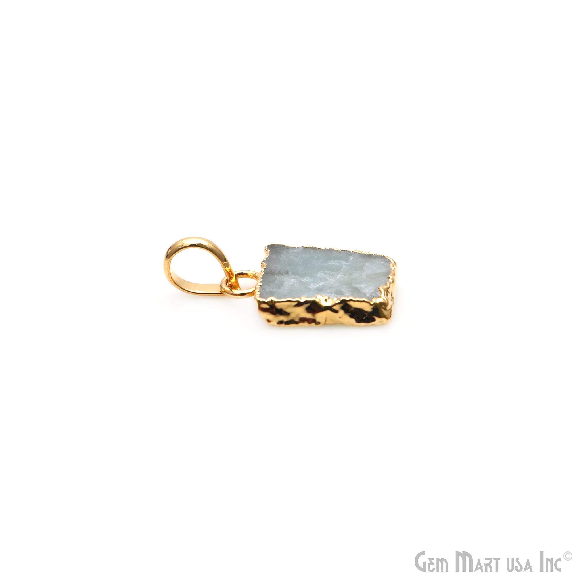Aquamarine Free Form shape 18x13mm Gold Electroplated Gemstone Single Bail Pendant