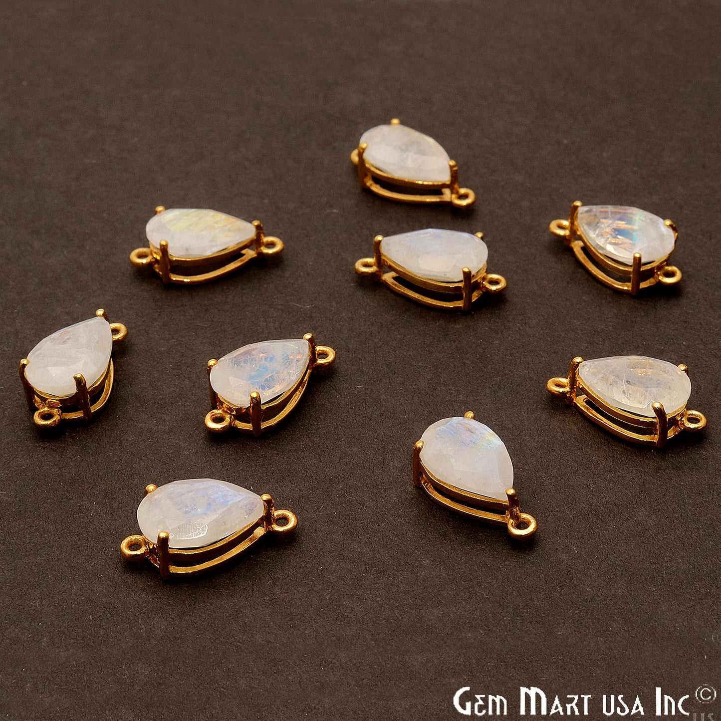 Rainbow Moonstone Prong Setting Gold Plated Flashy Gemstone Connector - GemMartUSA