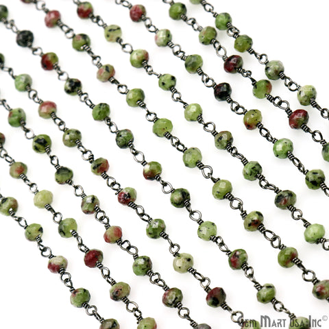 Ruby Zoisite Jade Faceted Beads 4mm Oxidized Gemstone Rosary Chain