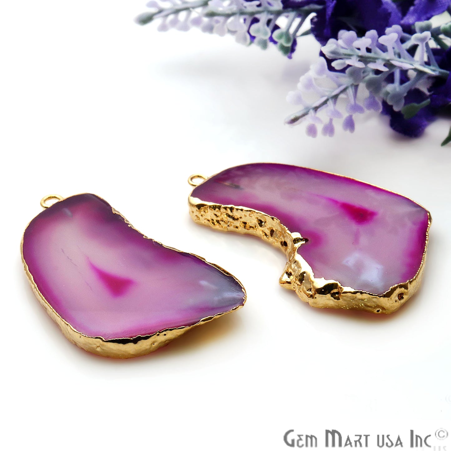 Agate Slice 43x20mm Organic Gold Electroplated Gemstone Earring Connector 1 Pair - GemMartUSA