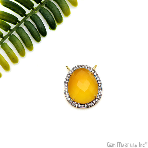 Oval Gemstone With Oxidized Setting Of Pave Cubic Zirconia 27x22mm Gold Plated Bail Connector