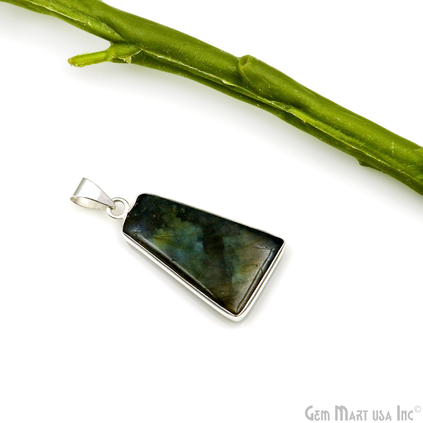 Labradorite Gemstone Rectangle 35x19mm Sterling Silver Necklace Pendant 1PC