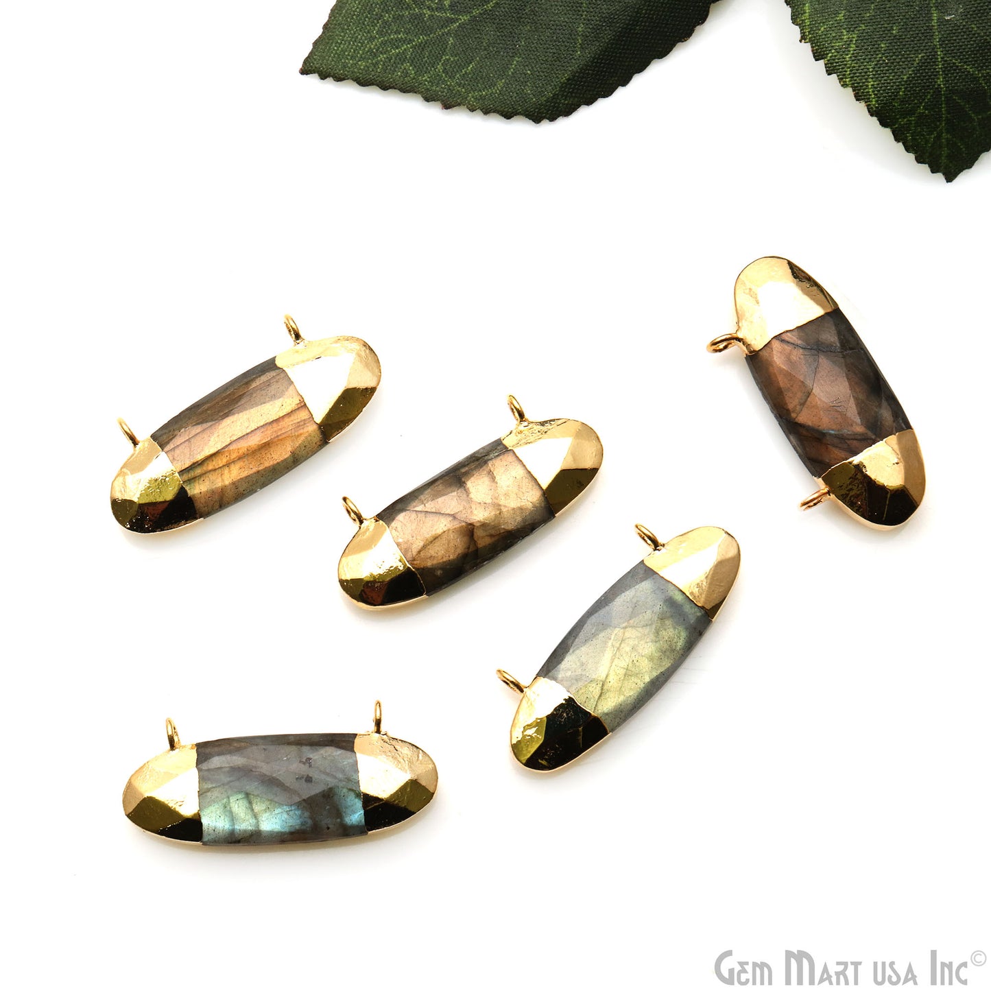 Labradorite Oval 30x13mm Gold Electroplated Double Bail Gemstone Connector