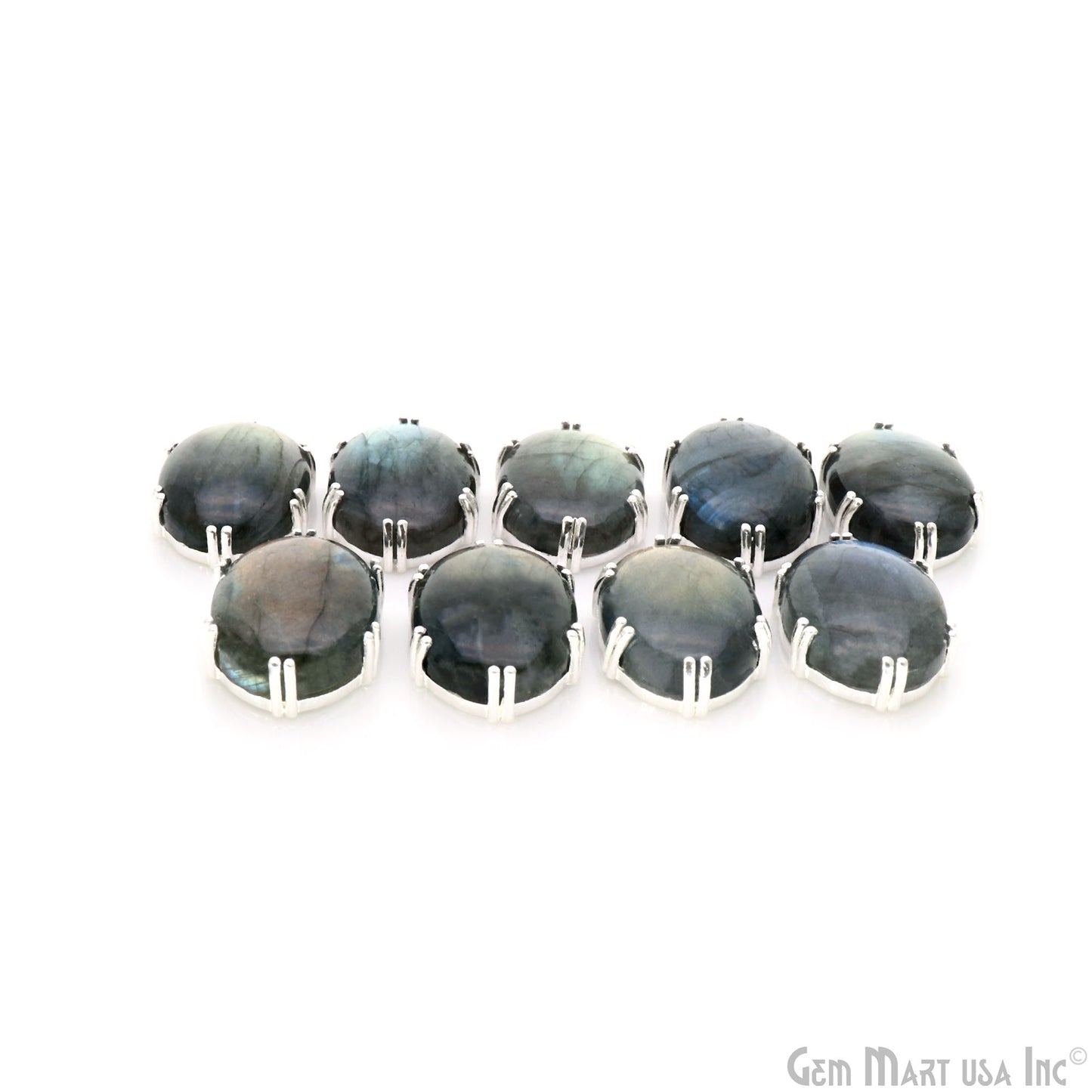 Flashy Labradorite Cabochon 29x18mm Oval Prong Silver Setting Single Bail Gemstone Connector