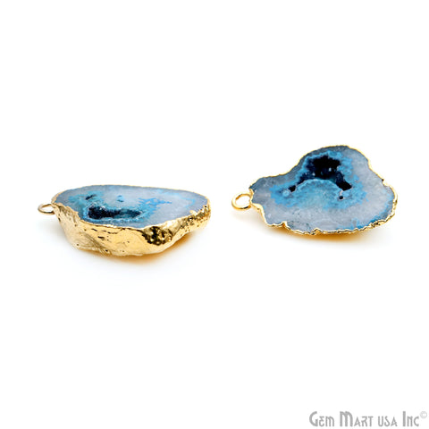 Geode Druzy 23x33mm Organic Gold Electroplated Single Bail Gemstone Earring Connector 1 Pair