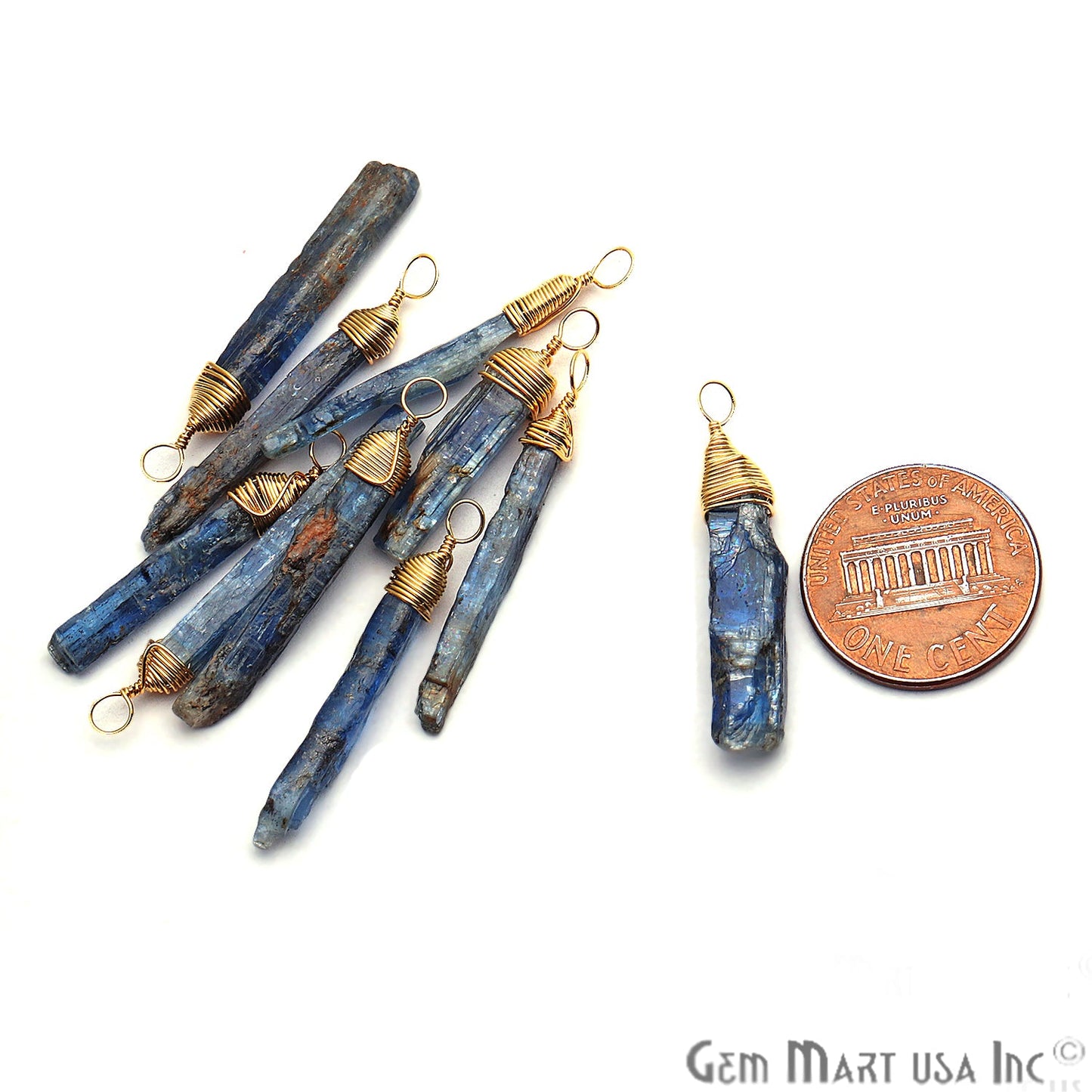 Kyanite Gold Wire Wrapped 30x4mm Jewelry Making Rough Shape Connector - GemMartUSA