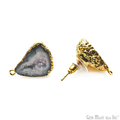 DIY Agate Slice Geode Druzy Gold Edged Loop Connector Studs Earrings