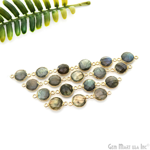 Labradorite Round 12mm Gold Electroplated Double Bail Gemstone Connector
