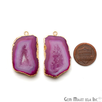 Agate Slice 36x22mm Organic Gold Electroplated Gemstone Earring Connector 1 Pair - GemMartUSA