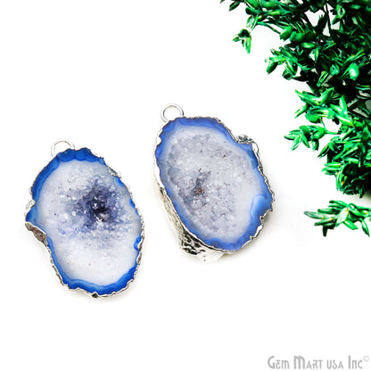 Geode Druzy 32x22mm Organic Silver Electroplated Single Bail Gemstone Earring Connector 1 Pair