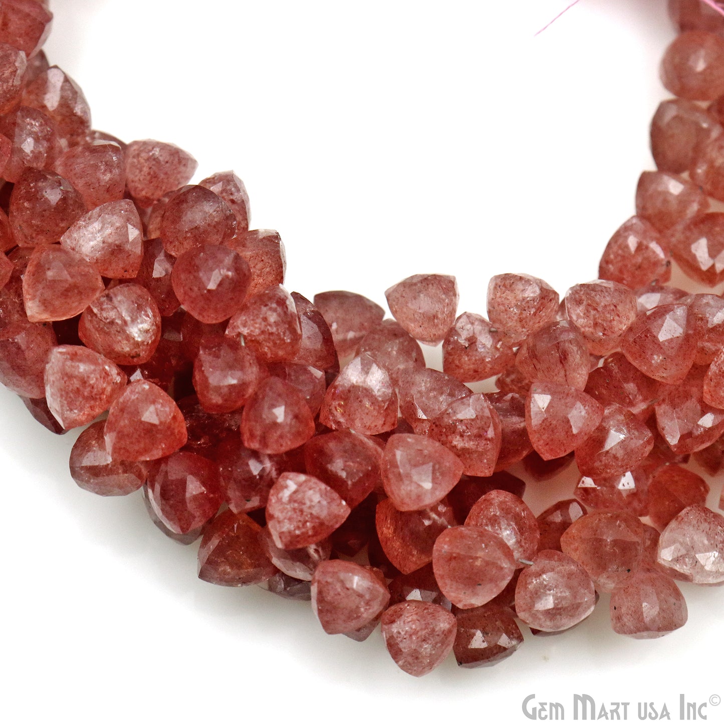 Strawberry Quartz Triangle Beads, 8 Inch Gemstone Strands, Drilled Strung Briolette Beads, Triangle Shape, 6-7mm