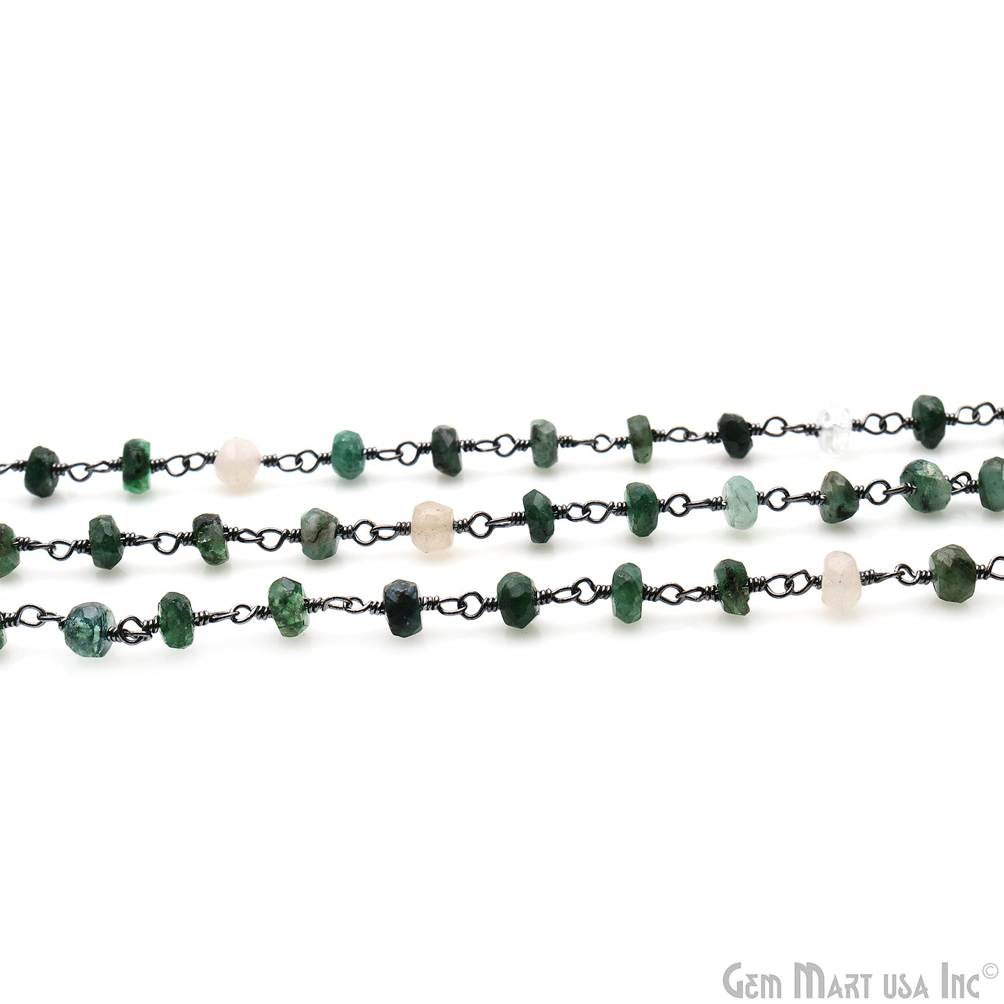 Emerald 4mm Faceted Beads Oxidized Rosary Chain