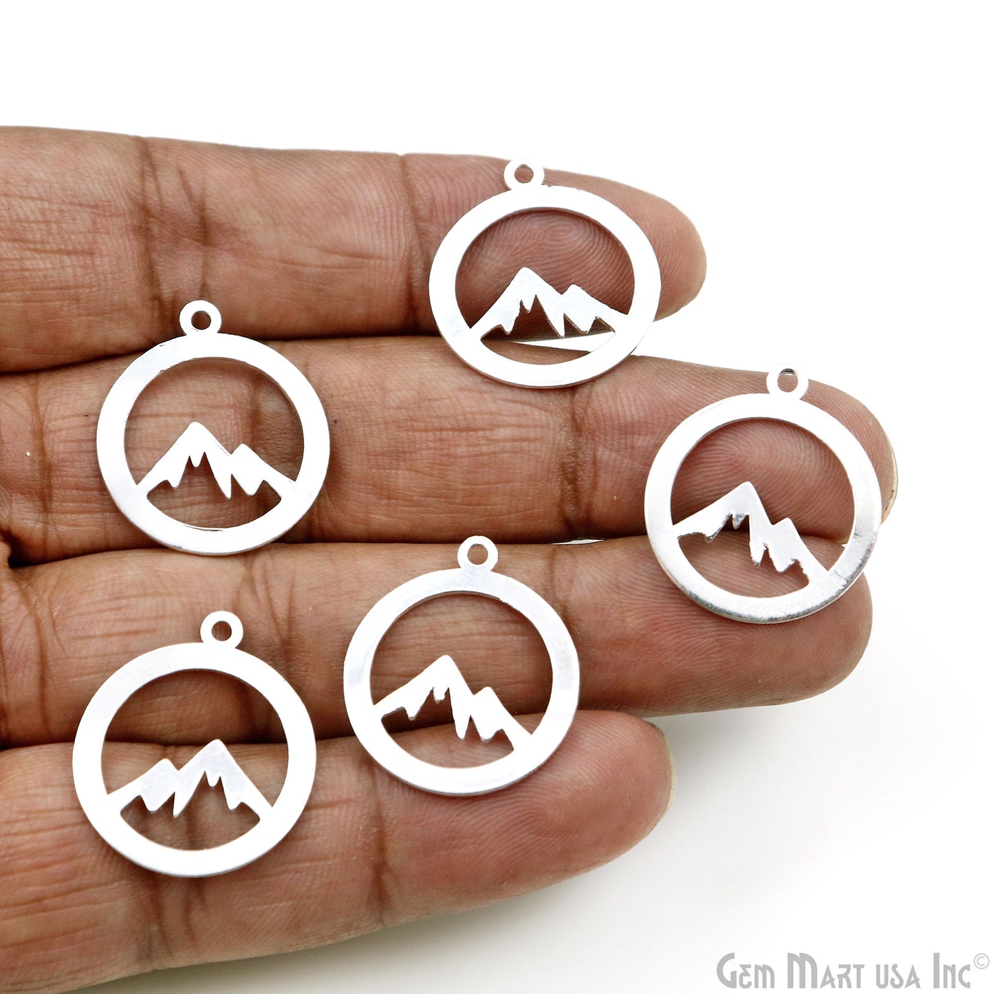 Mountain Shape Round Laser Charm Silver Plated 25x21.7mm Finding Charm Connector