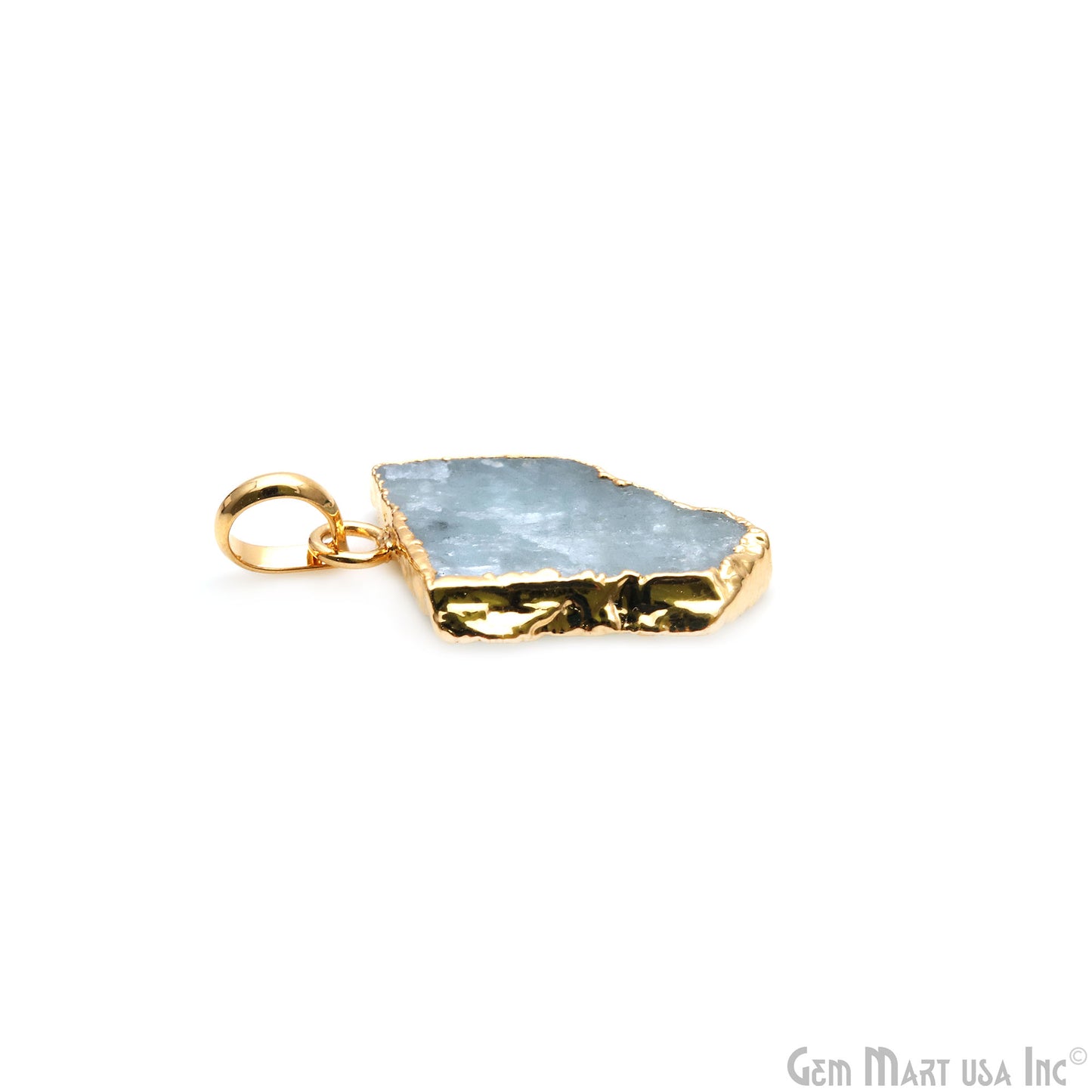 Aquamarine Free Form shape 26x19mm Gold Electroplated Gemstone Single Bail Pendant