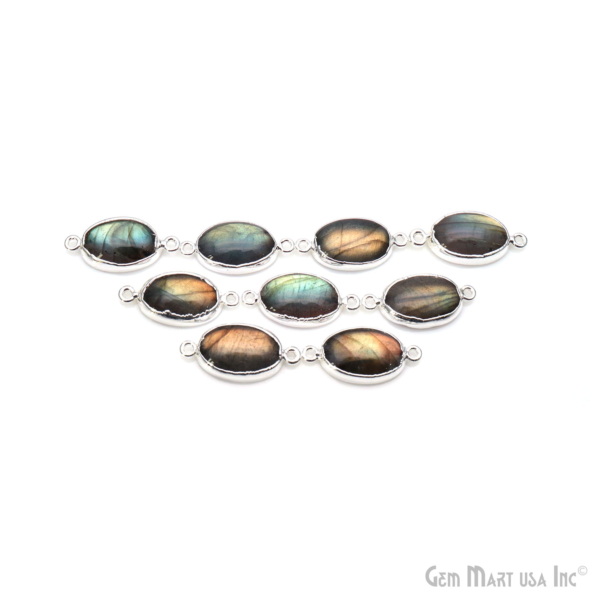 Flashy Labradorite 27x13mm Cabochon Oval Double Bail Silver Electroplated Gemstone Connector