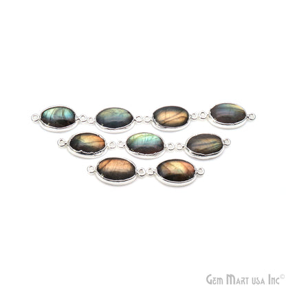 Flashy Labradorite 27x13mm Cabochon Oval Double Bail Silver Electroplated Gemstone Connector