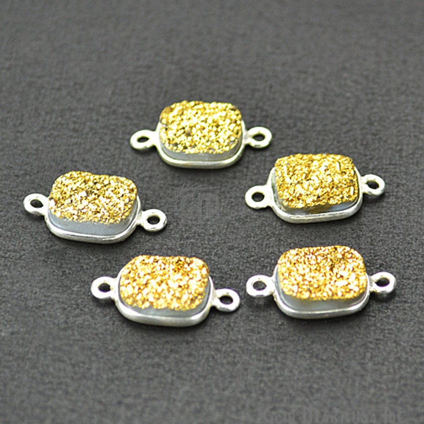 Titanium Druzy 9x11mm Octagon Double Bail Silver Bezel Connector