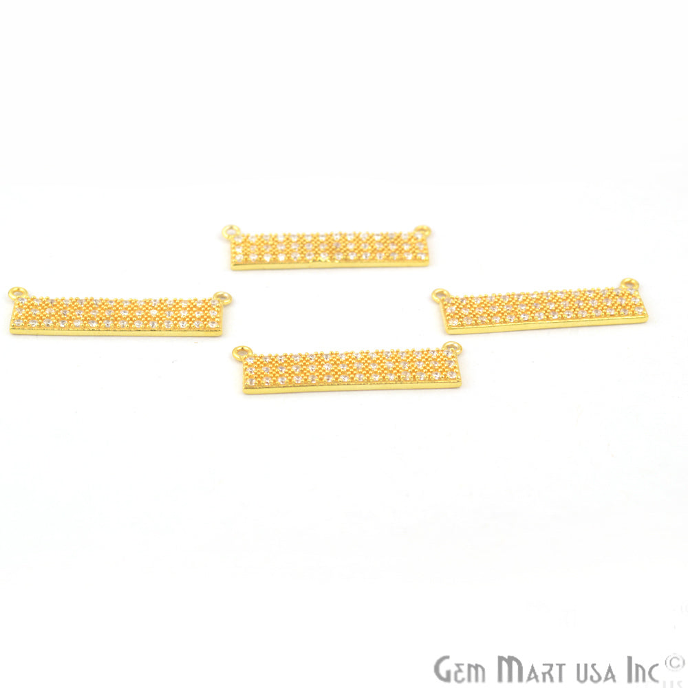 Cubic Zircon Pave 'Bar' Gold Vermeil Charm For Bracelet & Pendants - GemMartUSA