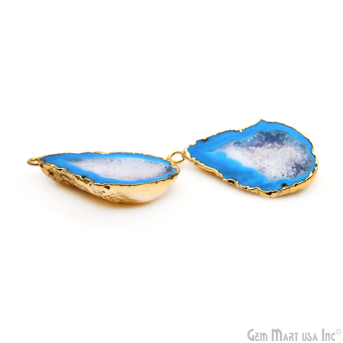 Geode Druzy 37x23mm Organic Gold Electroplated Single Bail Gemstone Earring Connector 1 Pair