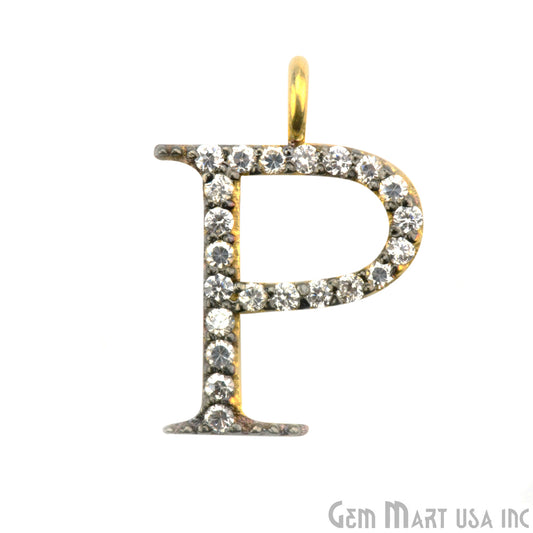 P' Alphabet Charm CZ Pave Gold Vermeil Charm for Bracelet & Pendants - GemMartUSA