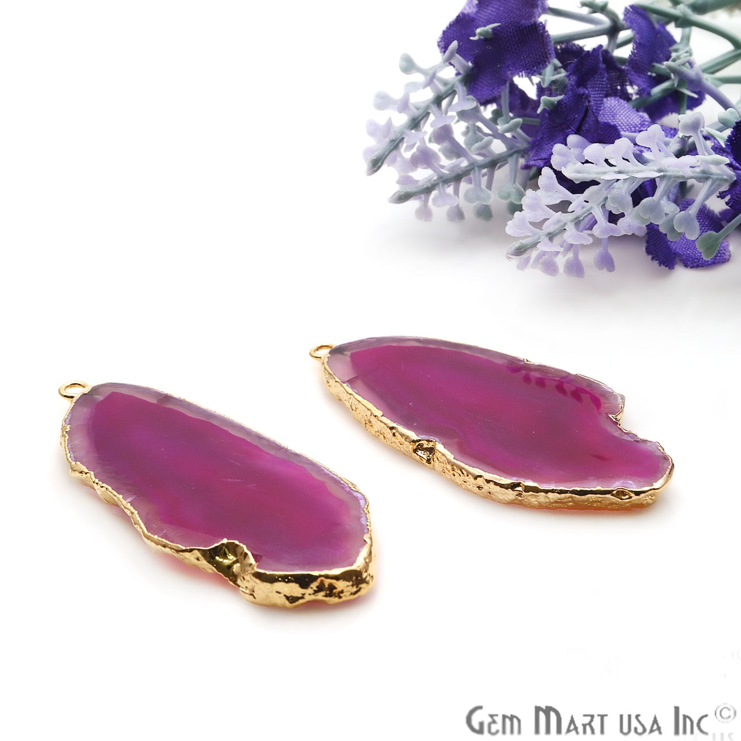 Agate Slice 23x52mm Organic Gold Electroplated Gemstone Earring Connector 1 Pair - GemMartUSA