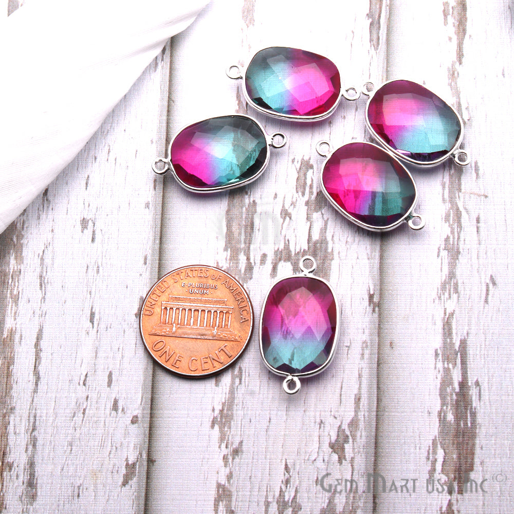 Aura Quartz 12x16mm Octagon Shape Doublet Quartz Gemstone Connector (Pick Your Color, Plating, Bail) - GemMartUSA
