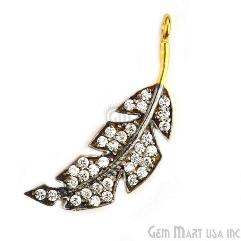 Leaf' CZ Pave Gold Vermeil Charm for Bracelet & Pendants - GemMartUSA