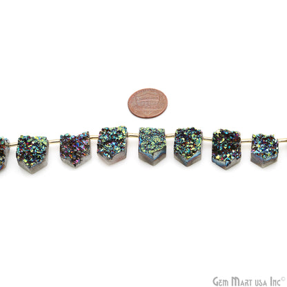 Green Druzy Pentagon Beads, 8 Inch Gemstone Strands, Drilled Strung Briolette Beads, Pentagon Shape, 17X12mm