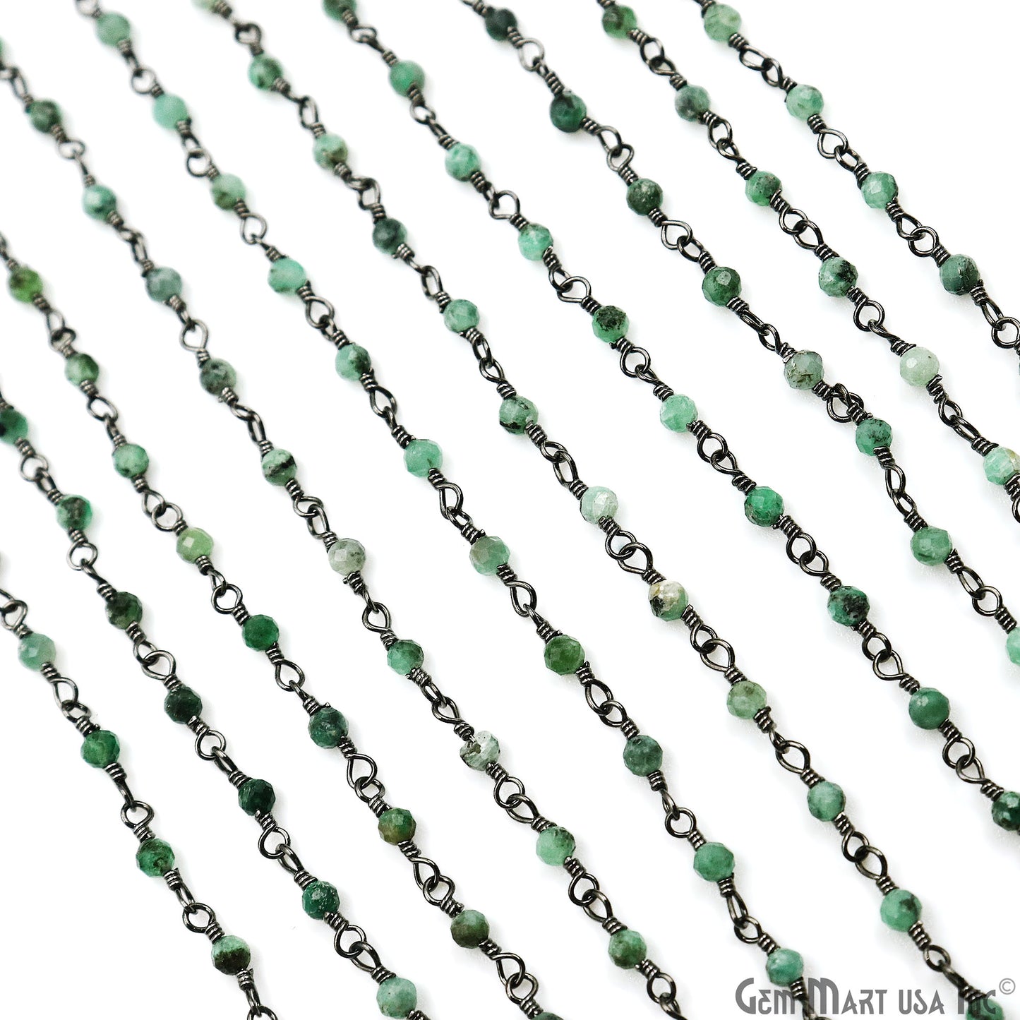 Emerald Faceted Beads 2-2.5mm Oxidized Gemstone Rosary Chain