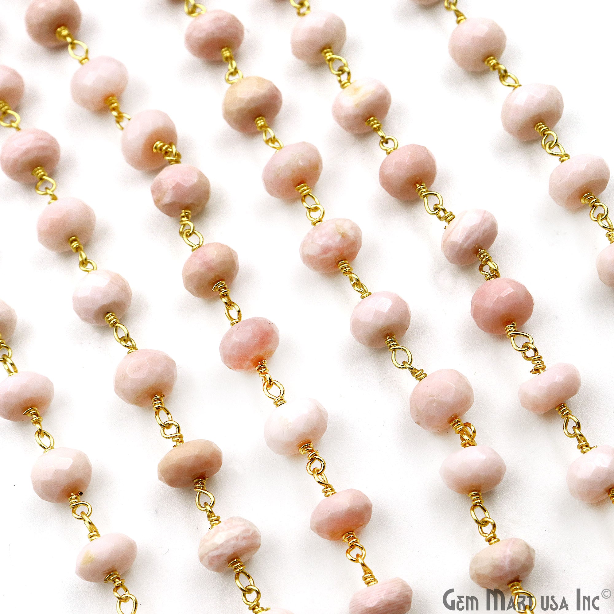 Pink Opal 7-8mm Rondelle Beads Gold Plated Rosary Chain (763654602799)