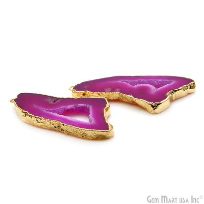 Agate Slice 26x52mm Organic  Gold Electroplated Gemstone Earring Connector 1 Pair