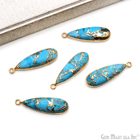 Mohave Turquoise Pear Shape 34x10mm Gold Electroplated Single Bail Mojave Gemstone
